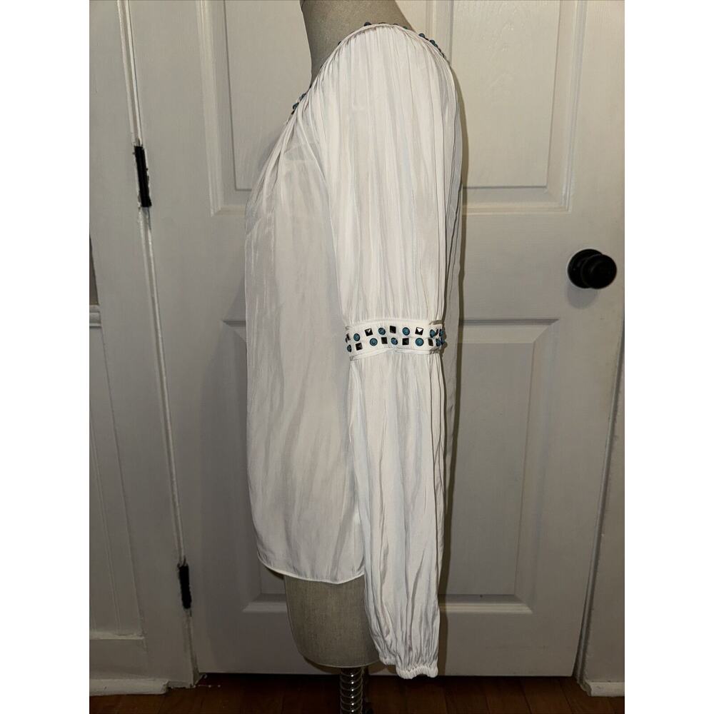 Ramy Brook Wyatt Turquoise Studded Detail Top Size XS Ivory Semi Sheer - Picture 3 of 6